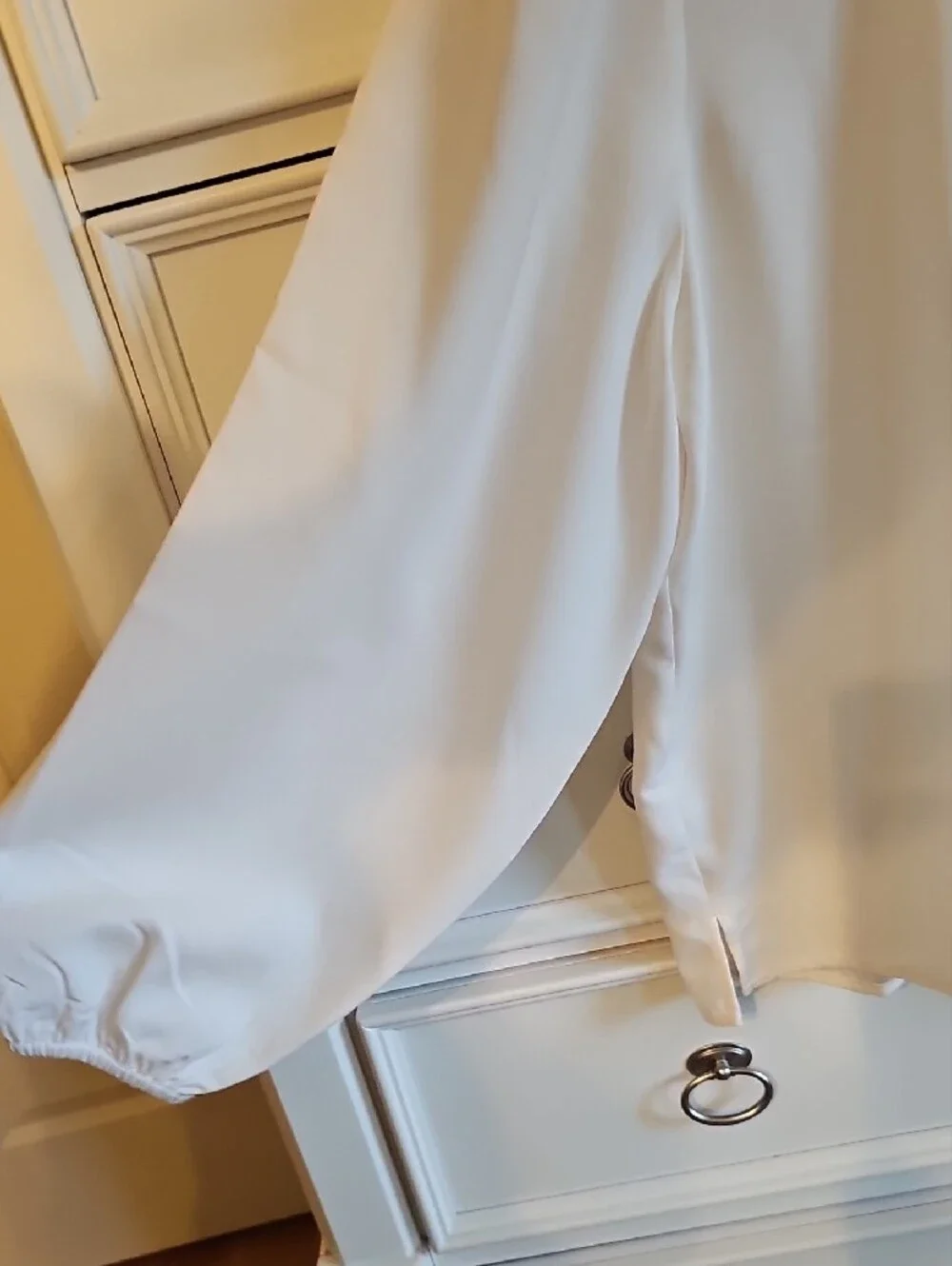 J. Crew Cream Long-Sleeve Keyhole Blouse with Puff Sleeves